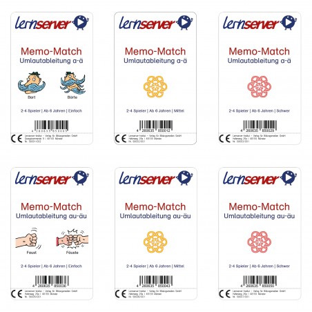 Lernserver-Spiel Set Memo-Match: Umlautableitung a-ä und au-äu: leicht, mittel und schwer